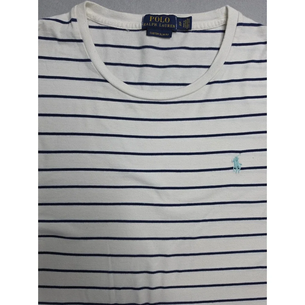 Polo Ralph Lauren T-Shirt Men's XL White Striped Custom Slim Fit 100% Cotton